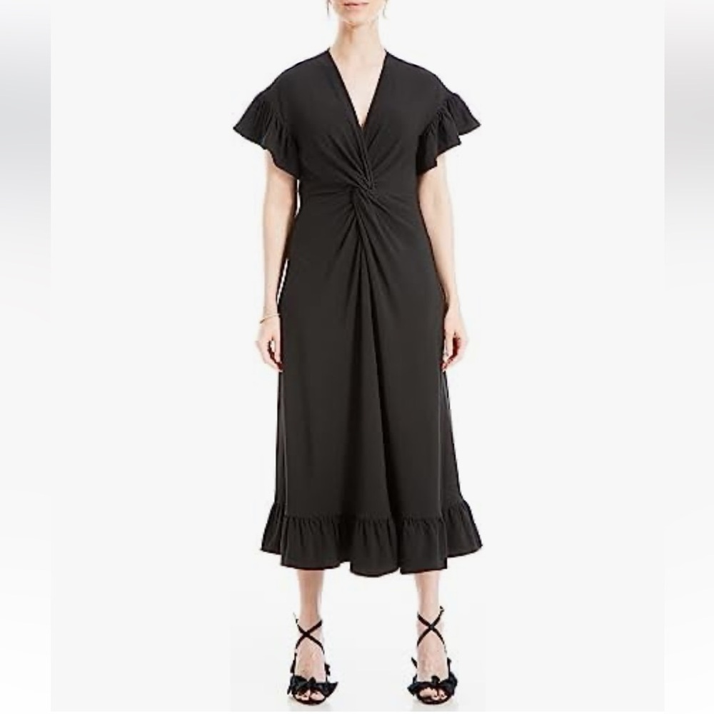 Flutter Sleeve V-Neck Front Twist Midi Dress